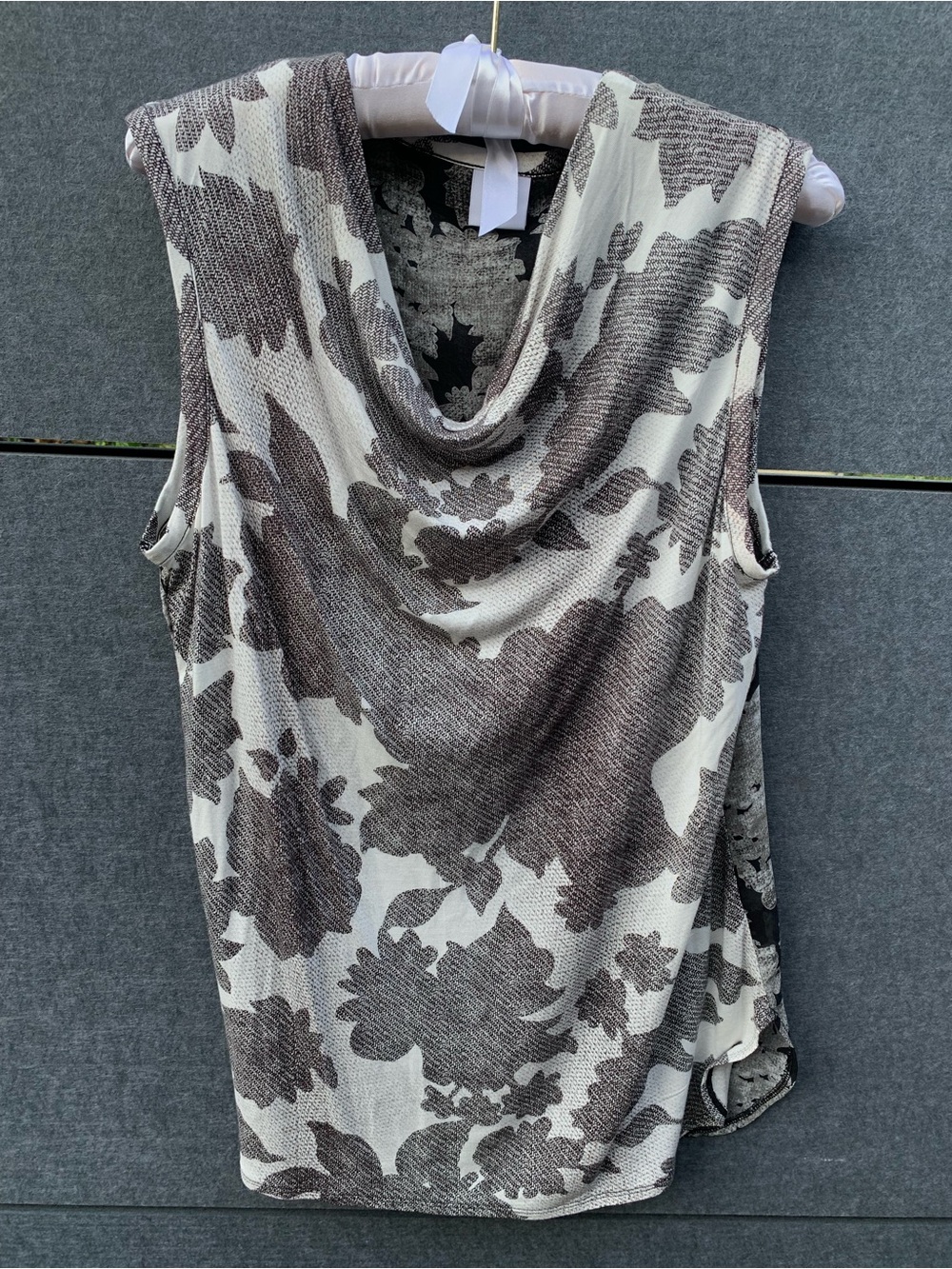 CAbi Floral Sleeveless Cowl Top in Black & Cream